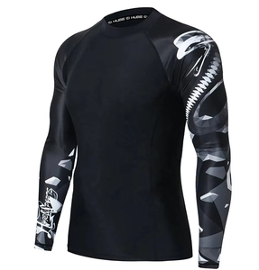 Unisex Long Sleeve Rash Guard Black with Geometric Print Quick Dry Breathable 300g Spandex Polyester Shirt - Product Image 3