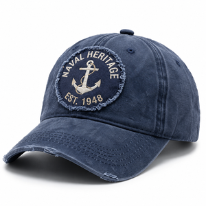 Casquette de baseball vintage bleu marine délavée de qualité supérieure avec logo ancre brodé en 3D, casquette en coton vieilli style Dad Hat - Product Image 1