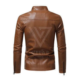 Top Selling Men's Casual <b>Leather</b> <b>Winter</b> <b>Jacket</b> with Stand Collar and Zipper Front Lightweight Breathable Eco-Friendly Windproof - Product Image 2