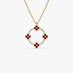 Collar con Colgante de Trébol de Rubí, Plata de Ley 925, Chapado en Oro de 14K, Piedra de Nacimiento de Julio, Joyería Fina para Combinar y Apilar, Fiesta, Compromiso - Product Image 1