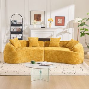 Divano Curvo Giallo Comprimibile, Stile Nordico Creativo, Morbido e Confortevole per Diverse Situazioni nel Soggiorno - Product Image 2