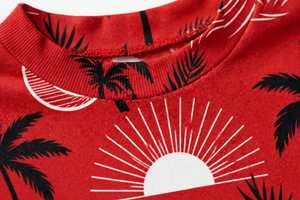 Body une pièce moulant rouge à manches longues et col montant pour femme, imprimé palmiers tropicaux, style club sexy et sportif - Product Image 5
