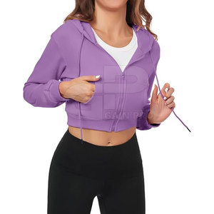 Modern Cropped Zipper <b>Hoodies</b> <b>For</b> <b>Women</b> Hooded Tops <b>Long</b> Sleeve Zip Up Design Soft Cotton Fabric Urban Fashion Daily Wear - Product Image 4