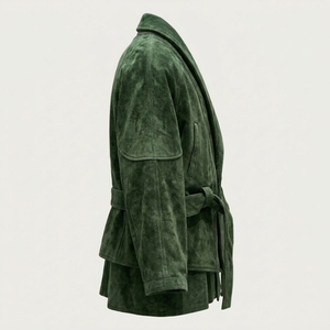 Men <b>Suede</b> Style Belted <b>Jacket</b> Warm Casual Long Sleeve Outerwear Custom Wholesale Clothing Manufacturer - Product Image 3