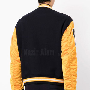 Blouson universitaire personnalisé pour homme en cuir avec corps en laine, poignets tricotés, fermeture à boutons-pression, style décontracté streetwear - Product Image 3
