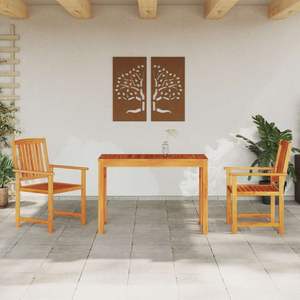 Juego de comedor de jardín de madera maciza de acacia marrón de 3 piezas - Product Image 4
