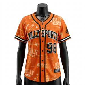 Camiseta de Béisbol para Mujer, 180 GSM, Malla de Poliéster Premium, Naranja y Negra, Logotipo Personalizado con Costuras en Tela Tackle Twill, Camiseta de Béisbol de Algodón para Mujer - Product Image 1
