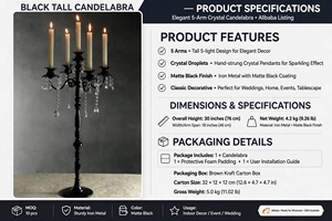 Candélabre en aluminium noir à 5 bras avec cristaux, 32 pouces, moderne, de haute qualité, support de bougies sur pied, centre de table pour mariage, Halloween, dîner - Product Image 3