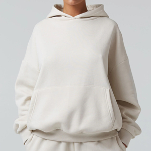 Custom Logo <b>Women</b> Oversized Cream Hoodie and <b>Jogger</b> Set Premium Cotton <b>Fleece</b> Tracksuit Casual Two Piece Loungewear Winter Sport - Product Image 2