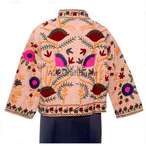 Chaqueta Bomber de Algodón Tejido Suzani para Mujer, con Volantes Bordados, Patrón Floral Vintage, Transpirable y de Secado Rápido para Invierno - Product Image 5