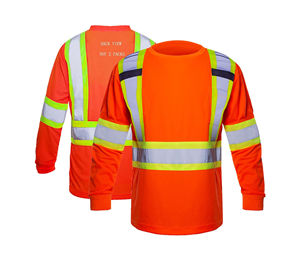 Chemise de sécurité à manches longues en polyester anti-déchirure haute visibilité ANSI Classe 1, vêtements de travail réfléchissants, t-shirt noir et jaune pour les équipes routières - Product Image 4
