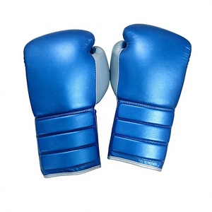 Gants de boxe professionnels en cuir blanc et noir, à lacets, avec sangle de poignet réglable pour adultes, gants à lacets pour boxeurs - Product Image 1