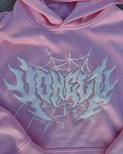 Conjunto de sudadera con capucha y cremallera completa personalizada, con pedrería, de algodón polar, estampado en relieve, lavado ácido, serigrafía vintage, de alto gramaje. - Product Image 2