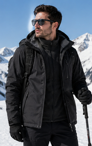 Veste de ski unisexe d'hiver à capuche, imperméable, respirante, doublée de polaire, 100% polyester, 10 000 mm, veste de sport d'hiver pour activités de plein air, noire - Product Image 2