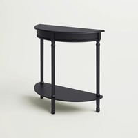 Table console miroir convertible en fer noir demi-lune avec éclairage LED et pieds tournés modernes pour salon et appartement