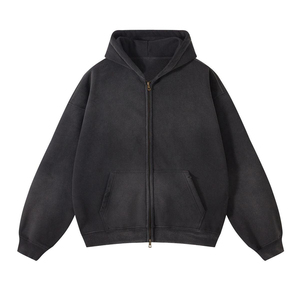 Sudadera con capucha extragrande para hombre, de moda, color liso, de algodón polar, con cremallera, informal, para otoño, de ajuste regular, de punto, de manga larga - Product Image 1