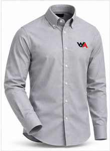 Chemise habillée grise à manches longues pour homme, col boutonné, logo brodé, couleur unie, coupe ajustée élégante, EOM - Product Image 2