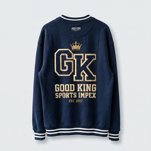 เสื้อสเวตเชิ้ตคอกลมแบบวาร์ซิตี้สีกรมท่าสำหรับผู้ชาย ผ้าฝ้ายพรีเมียมเนื้อนุ่ม ปักลายกราฟิก GK แขนเสื้อแบบริบ สตรีทแวร์ OEM - Product Image 2