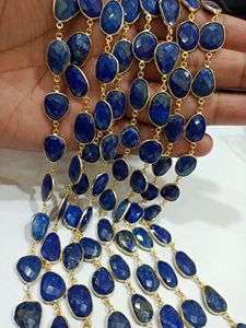 Natural Lapis Lazuli Briolette Faceted Bezel Connector Uneven <b>Chain</b> - Product Image 4