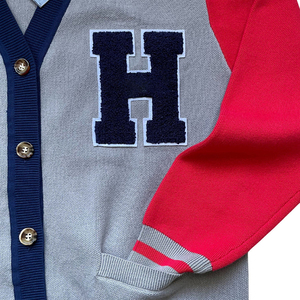 Cárdigan Gris con Cuello en V para Mujer, Manga Larga, Estilo Preppy, Logotipo de la Letra H, Bolsillos, Suéter de Punto 100% Acrílico, para Todas las Temporadas - Product Image 6