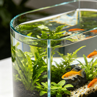 Petit aquarium écologique en plastique pour poissons Betta, ensemble avec lumière LED carrée, boîte d'alimentation et support pour aquarium