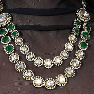 Polki Necklace Set Brass Classic Wedding Choker Necklace Earrings Set Indian Bridal Jewelry Everyday Wear Handmade Bulk - Product Image 1