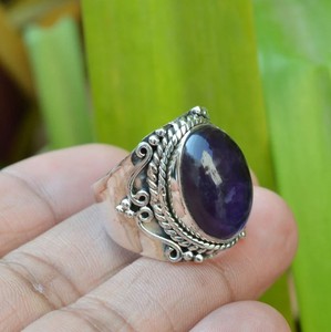 Wholesale Natural Amethyst Bezel Setting Wedding <b>Ring</b> 925 Sterling Silver Handmade Purple <b>Crystal</b> Vintage Fine Jewelry Unisex - Product Image 2