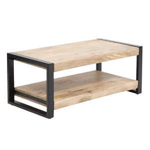 Mesa de Centro Plegable Industrial de Madera Maciza de Mango con Base de Dos Piezas Metálicas en Negro y Natural para Sala de Estar - Product Image 2
