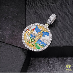 Hip Hop Big Ice Out Punk Micro Pavé moissanite Baguette Forme Ronde Coloré Huile Dégoulinant Émail Pendentif pour Hommes - Product Image 4