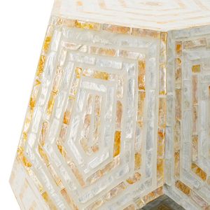 Sgabello Esagonale in Conchiglia Capiz 18x18x21 Crema/Giallo - Sgabelli e Pouf Eleganti - Product Image 3