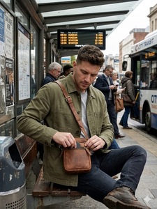 Sac de poitrine pour homme en cuir véritable de grande capacité Wrza, sac à bandoulière multifonctionnel pour voyage, personnalisable - Product Image 5