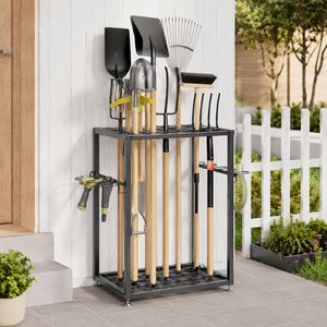 Organisateur d'outils <span class=keywords><strong>de</strong></span> jardin <span class=keywords><strong>de</strong></span> haute qualité, support à outils <span class=keywords><strong>de</strong></span> jardin en acier robuste pour garage, remise, rangement extérieur avec crochets - Product Image 1
