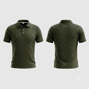 เสื้อโปโลผู้ชายสีเขียวมะกอกลายจุด แขนสั้น ผ้าถัก สไตล์ลำลอง - Product Image 1