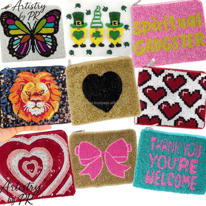 Pochette à monnaie perlée faite main, mini pochette brodée, sac personnalisé avec motif animal et texte, cadeau promotionnel tendance, avec chaîne, vente en gros - Product Image 6