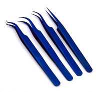 Pinzas Profesionales para Extensión de Pestañas, Hechas en Pakistán, Personalizables, con Puntas Afiladas a 45 Grados, Color Azul, 6mm, Acero Inoxidable