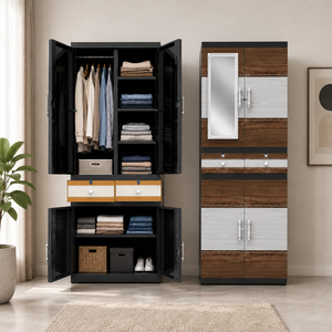 Naiba Drawer Fit Plastic Wardrobe Cabinet Brown with Drawer, Shelves, Hanger & <b>Mirror</b> for Clothing Storage Bedroom Furniture - Product Image 1