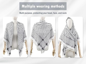 Ethnic Printed <b>Square</b> <b>Scarf</b> For Men Lightweight Cotton Polyester Checkered Pattern All Seasons Daily Wear <b>Scarf</b> With Tassels - Product Image 4