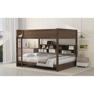 Cama litera tamaño Queen en color madera antigua con gabinetes de almacenamiento y puertos USB. Llegada estimada 10.26. Camas para niños. - Product Image 6