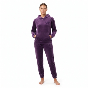 Ensemble pantalon et sweat à capuche en velours violet tendance pour femme, manches longues, vêtements décontractés avec poche, coupe régulière, vêtements d'hiver, ensemble de survêtement deux pièces - Product Image 1