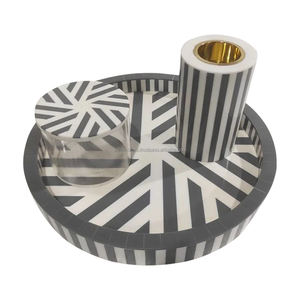 Ensemble d'artisanat en résine de style religieux fait à la main Brûleur d'encens Bakhoor gris et blanc Boîte Mubkhara avec plateau - Product Image 1