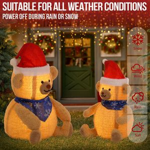 2 Orsi di Peluche Illuminati per Decorazioni Natalizie, 60 Luci LED Pre-illuminate Bianco Caldo per Esterni - Product Image 5
