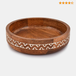 Bols en bois sculptés à la main pour salade, taille personnalisée avec motif floral - Product Image 4