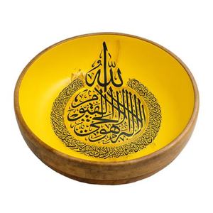 Handmade Ramadan Supplies <b>Decorative</b> Mango Wood Enamel Printed Bowl for Iftar Traditional and Stylish Serving Dish - Product Image 3