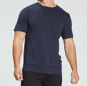 Camiseta de Manga Corta para Hombre, Corte Ajustado, Cuello Redondo, Color Azul Marino Sólido, Algodón Jersey, Ropa Casual, Tejido Transpirable - Product Image 2