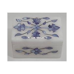 Caja de Joyería Rectangular de Mármol Blanco con Incrustaciones de Nácar, Acabado Pulido y Diseño Floral, para Decoración de Oficina - Product Image 4