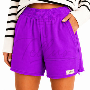Top Quality Women's Solid Color Knitted Shorts Mid Waist Elastic Waist Regular Fit Casual Style Breathable Cotton Sweat Shorts - Product Image 1