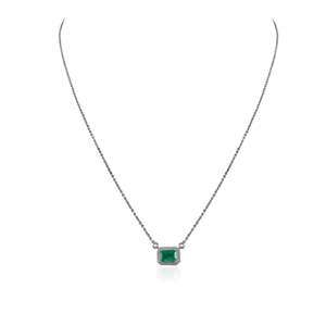 18K <b>Solid</b> <b>Gold</b> Emerald Cut & Halo Diamond Chain Necklace Rhodium Plated - Product Image 5