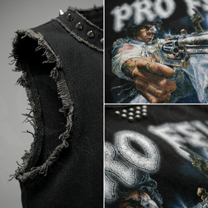 Vintage Washed <b>Rhinestone</b> Brand Name Custom Sleeveless Tank <b>Top</b> Men Streetwear Washed Cotton Distressed Shirt Casual Style Shirt - Product Image 4