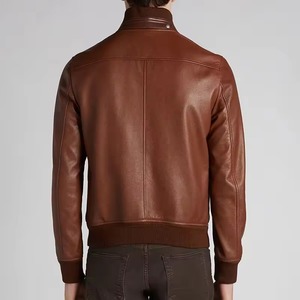 American <b>Retro</b> High-End Biker Style Genuine <b>Leather</b> Stand Collar Embroidered Front Logo <b>Jacket</b> Men's Solid Loose Fit Winter Tops - Product Image 5