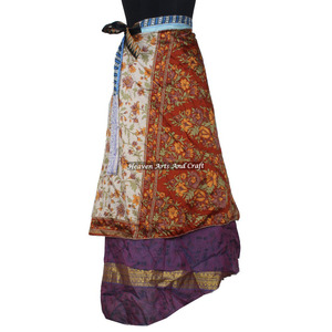 Wholesale Saree Wrap <b>Skirts</b> Indian Wrap <b>Skirts</b> Wholesale Women Wear Vintage Silk Sari <b>Long</b> Length Wrap Around <b>Skirt</b> 2 Layer - Product Image 3
